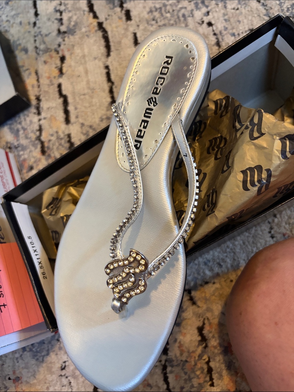 Rocawear Y2K Silver Rhinestone Wavy-Strap Women's Sandals